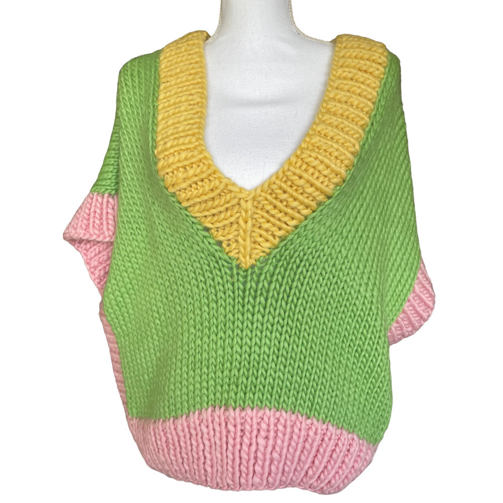 Free People Hope Macaulay Cartoon Vest Top Sz L/XL Chunky Knit Handmade Luxury - Picture 6 of 14